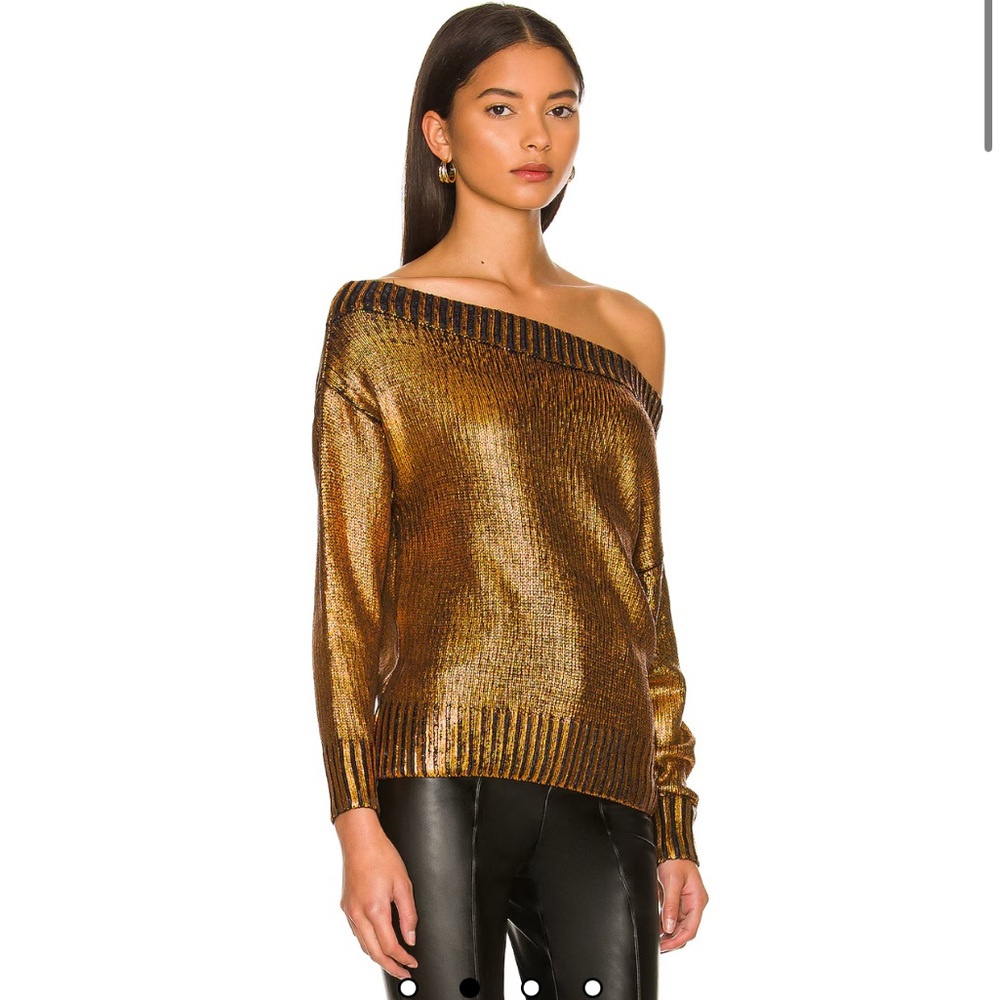 Superdown Marla Sweater Copper Metallic Off the Shoulders Pullover Size Medium - Picture 2 of 7
